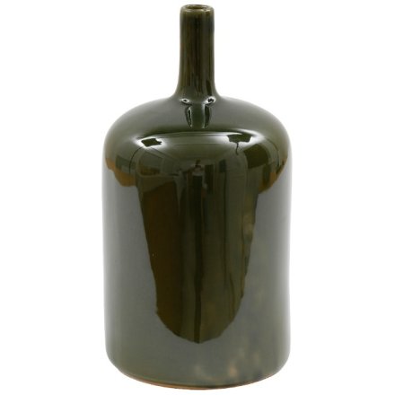 24cm Green Glass Vase