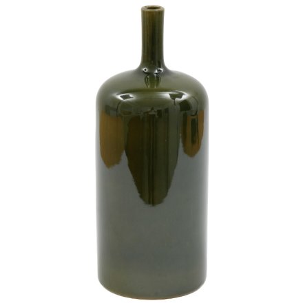 32cm Green Glazed Glass Vase