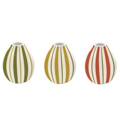 Add elegance to your space with these charming stripped vases 