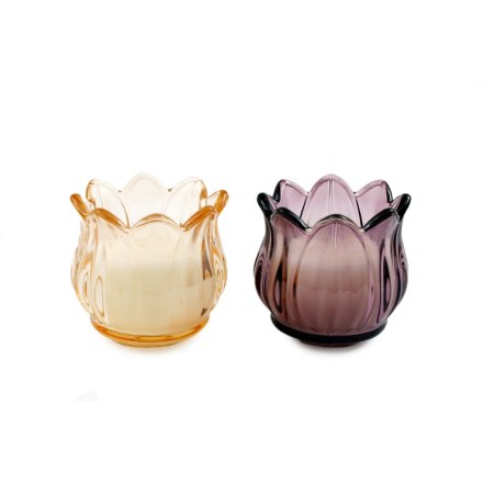 2/A Spring Flower Shaped Glass Candle Pot, 7cm 