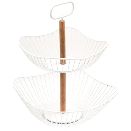 40cm White 2 Tier Metal Basket