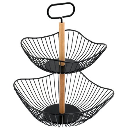 2-Tier Black Metal Storage Basket, 40cm