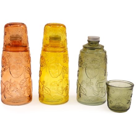 3/A Embossed leaf design Glass Bottle W/cup, 26cm 
