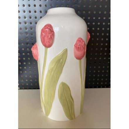 25cm 3D Vase Featuring Pink Tulip Design