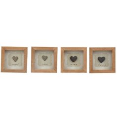 a charming wooden frame with hearts
