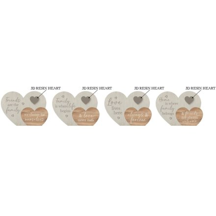 4/a Double Heart W/resin Heart Deco, 22cm 
