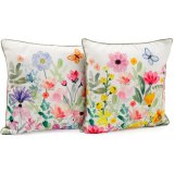 this cushion has a vibrant florals design 