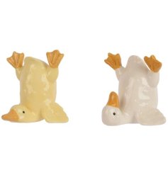 fun yellow and white upside down duck  ornaments 