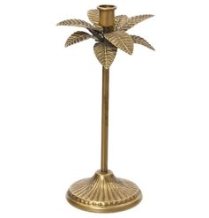 Bring tropical charm to your space with this elegant gold-tone palm tree candleholder.