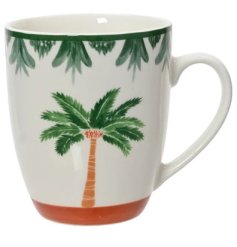 Bring tropical charm to your day with this elegant Porcelain Cylinder Mug, adorned with a subtle palm design.