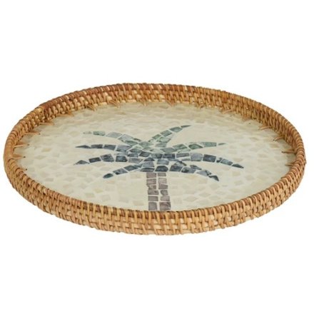 Palm Pattern Rattan Tray, 34cm 