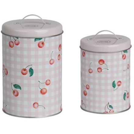 Set of 2 Cherry Storage Tin, 16cm 