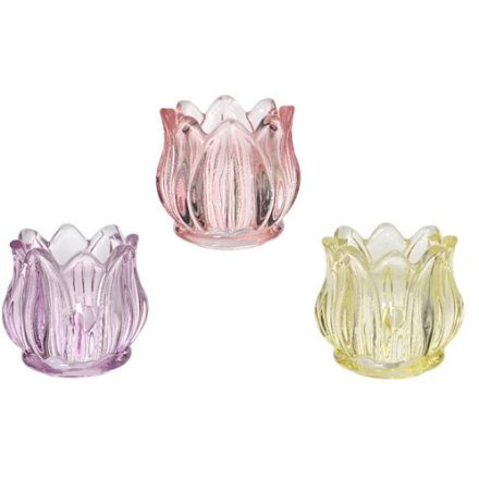 3/A Glass Flower Tea light Holder, 7.3cm 