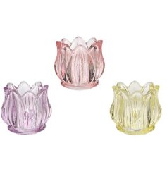Add elegance to any space with our Glass Flower Tealight Holders,