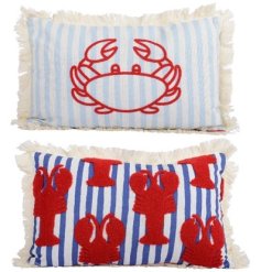Add coastal charm to your space with this Blue and Red Cushion