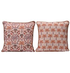 Add a tropical touch to your home with our soft, durable Cushion featuring stylish palm tree prints in two vibrant de
