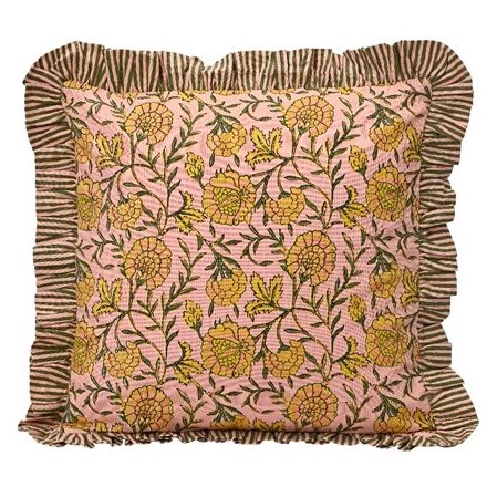 Flower Print And Ruffle Cushion, 45cm 