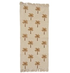 A beautiful woven cotton rug with a beautiful palm tree design in rich golden colours. 