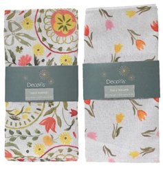 An assortment of 2 colourful table runners, each with a bright and beautiful tulip design. 