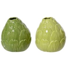 Add a touch of elegance with this porcelain vase, featuring a rich green glazed artichoke design