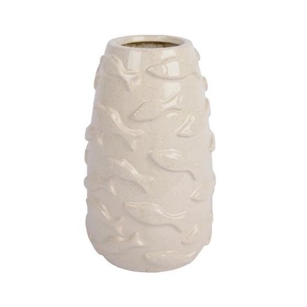 24.5cm Reactive Glaze Vase Featuring Fish Design