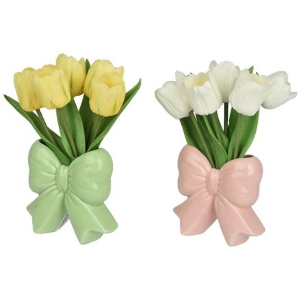 23cm 5 Tulips In Bow Vase, 2/A 5 