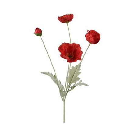 Polyester Poppy Spray with Stem and Leaf
