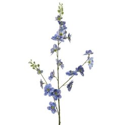 The Delphinium Polyester fabric showcases an elegant design with vibrant colours
