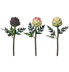 A mix of 3 rustic artichoke stems in an assortment of colours. A wonderful artificial item to dress vases and jugs 