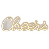 A stylish LED neon sign reading cheers! A great gift item and statement decoration for the home. 
