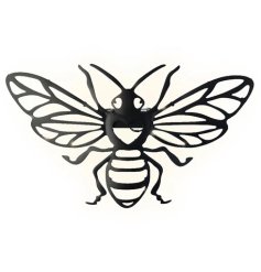 A bee shaped solar wall panel made from iron. The perfect garden accessory and gift.