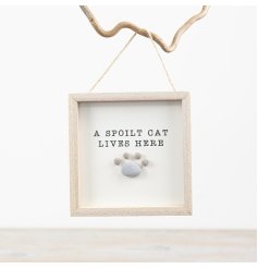 Charming wooden sign with pebbles and a sweet cat quote—perfect gift for any cat enthusiast.