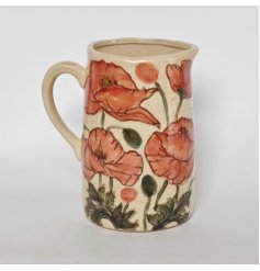 Charming jug-shaped vase featuring beautiful poppy illustrations for a stylish touch.
