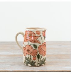 A charming vase imitating a jug shape adorned with gorgeous Poppy illustrations. 