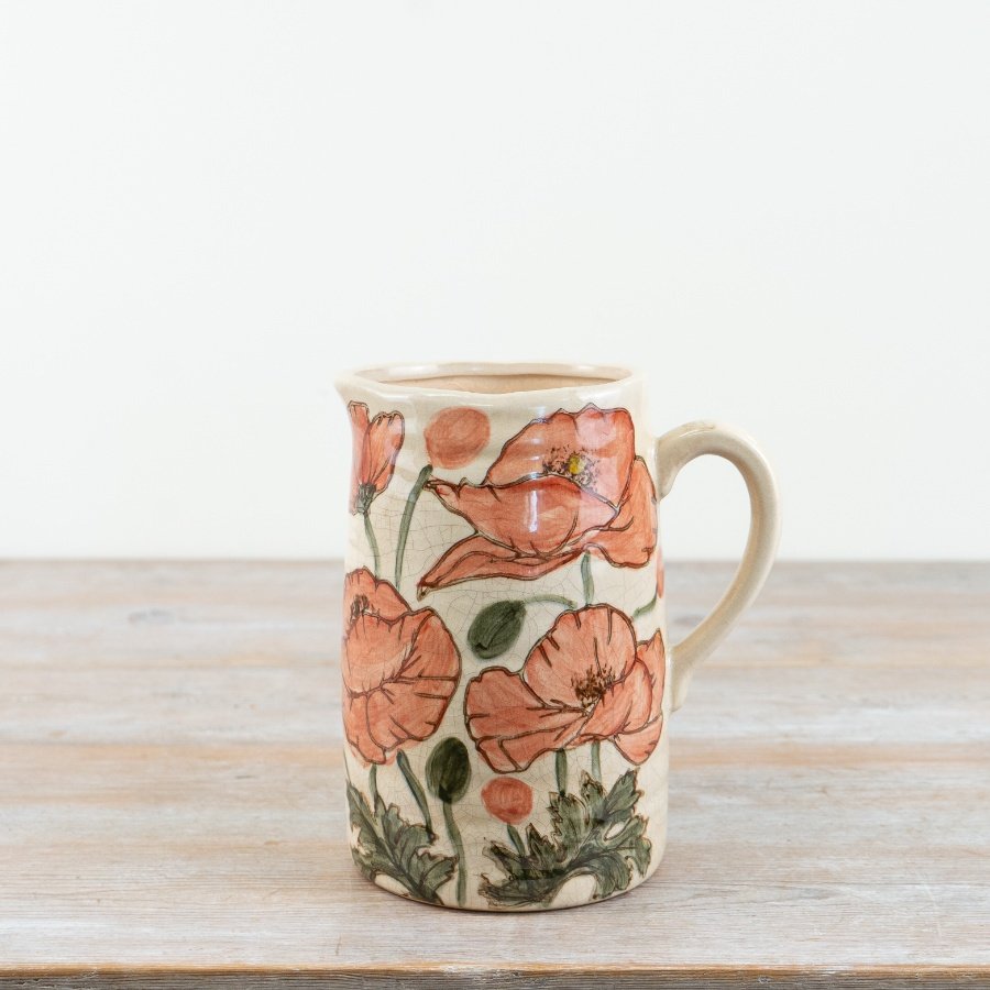 Charming jug-shaped vase featuring beautiful Poppy flower designs.