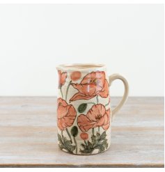 A charming vase imitating a jug shape adorned with gorgeous Poppy illustrations. 