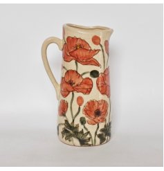 Discover this glazed vase featuring a charming illustrated Poppy design.