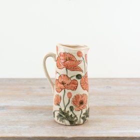 Discover this glazed vase featuring a charming illustrated poppy design.