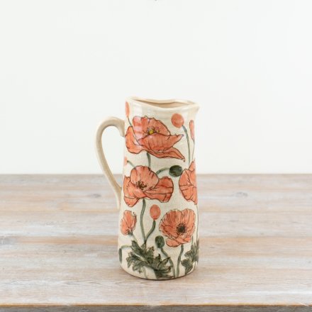 Discover this glazed vase featuring a charming illustrated Poppy design.