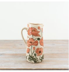 Discover this glazed vase featuring a charming illustrated Poppy design.
