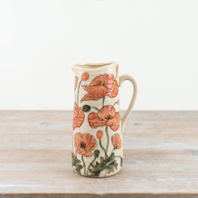 Discover this glazed vase featuring a charming illustrated poppy design.