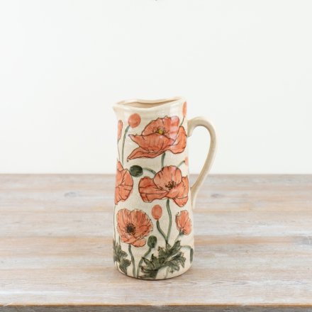 Discover this glazed vase featuring a charming illustrated Poppy design.