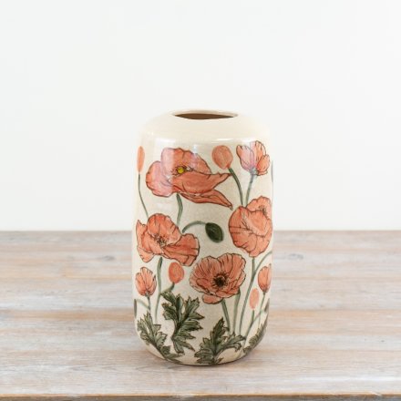 Display stunning blooms in this glazed vase featuring a beautiful Poppy design.