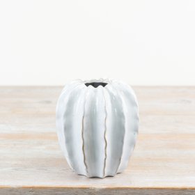 Trendy pod vase featuring a stylish off-white glaze for a modern, chic look.