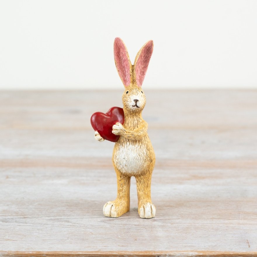 Jasper Rabbit Red Heart Figurine, 14cm