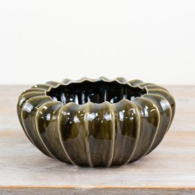 Discover this stunning pod bowl vase in a beautiful glazed olive green finish.