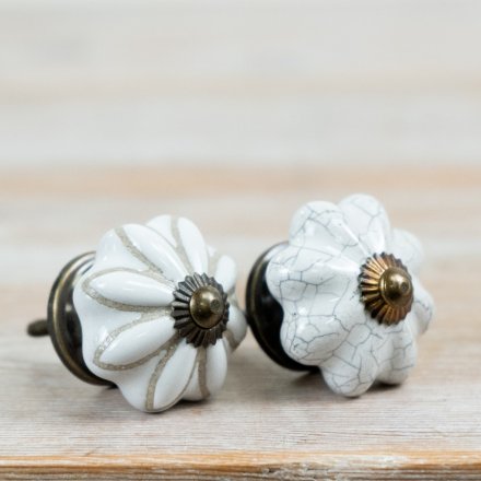 White Crackle Door Knob, 7cm 