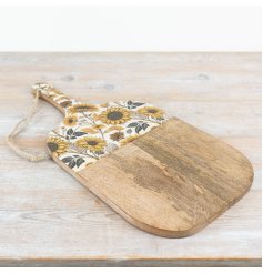 A chic sunflower design wooden and enamel board with a chunky rope hanger. 