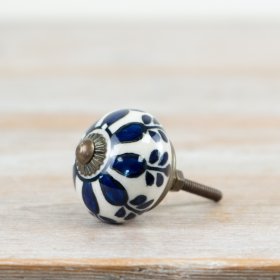 Beautiful blue and white patterned small door knob with an elegant design.