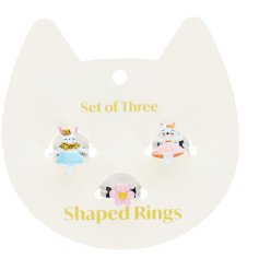 Set of 3 adjustable kids' rings, each featuring a unique and playful design.